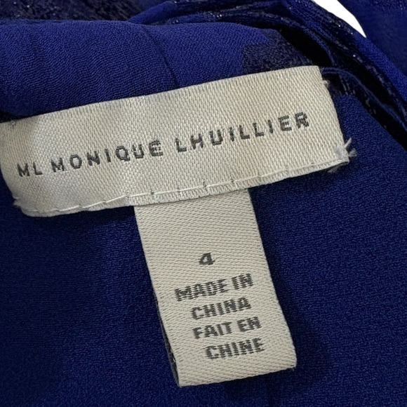 MONIQUE LHUILLIER blue puff sleeve tie back shift dress 6 S - Picture 9 of 11